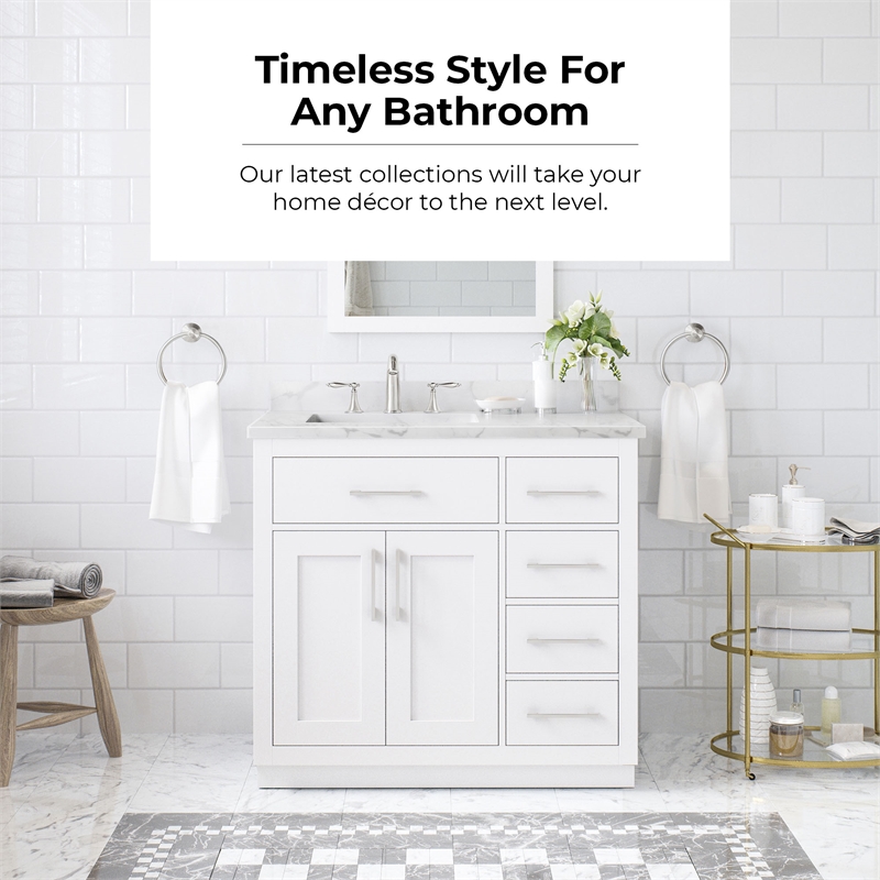 Athea 36 in. White Bathroom Vanity with White Top and Brushed Nickel Hardware