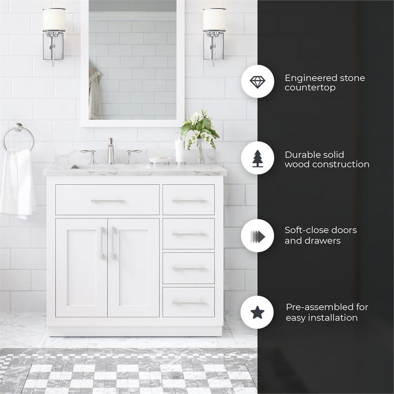 Athea 36 in. White Bathroom Vanity with White Top and Brushed Nickel Hardware