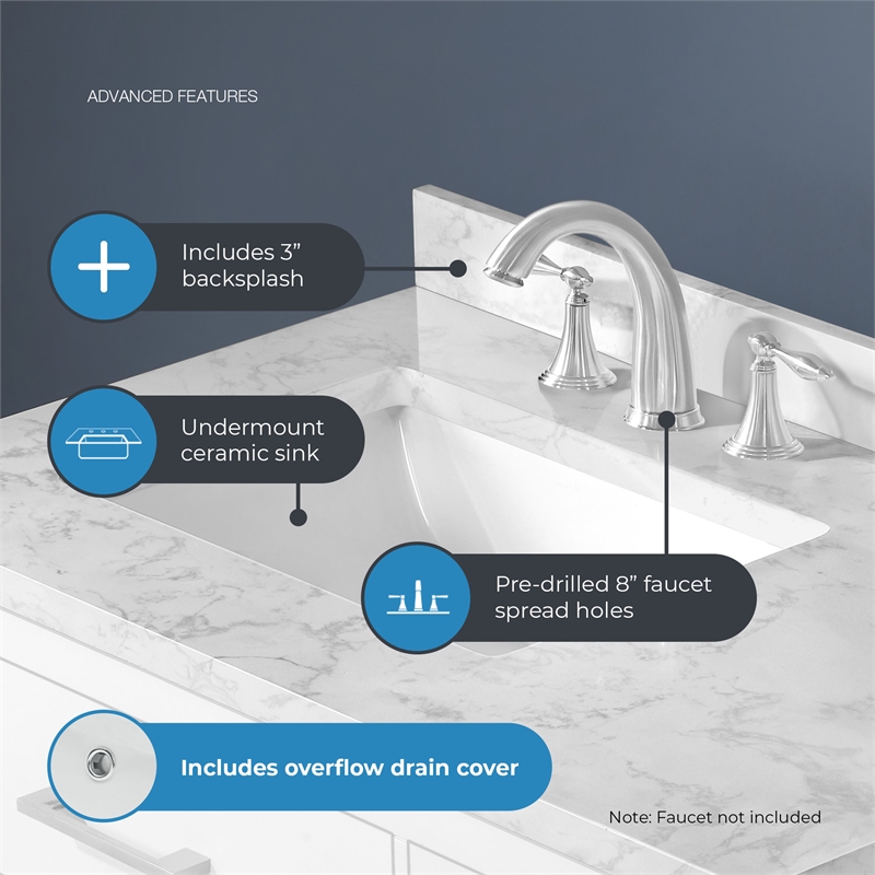 Athea 36 in. White Bathroom Vanity with White Top and Brushed Nickel Hardware