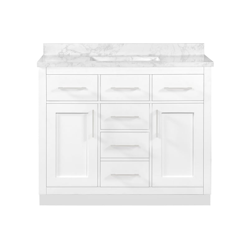 Athea 42 in. White Bathroom Vanity with White Top Brushed Nickel Hardware