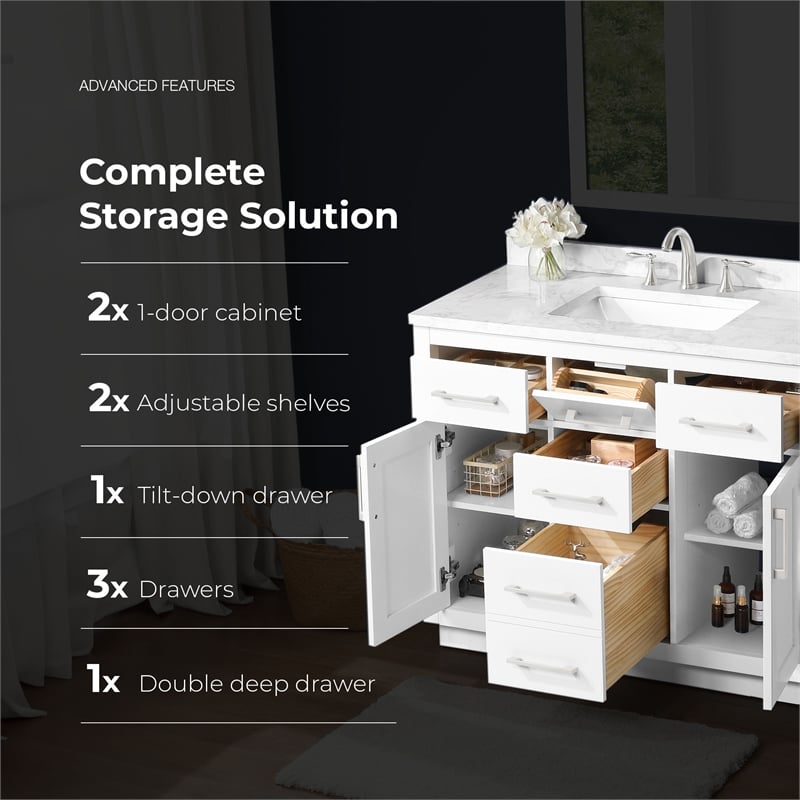 Athea 42 in. White Bathroom Vanity with White Top Brushed Nickel Hardware