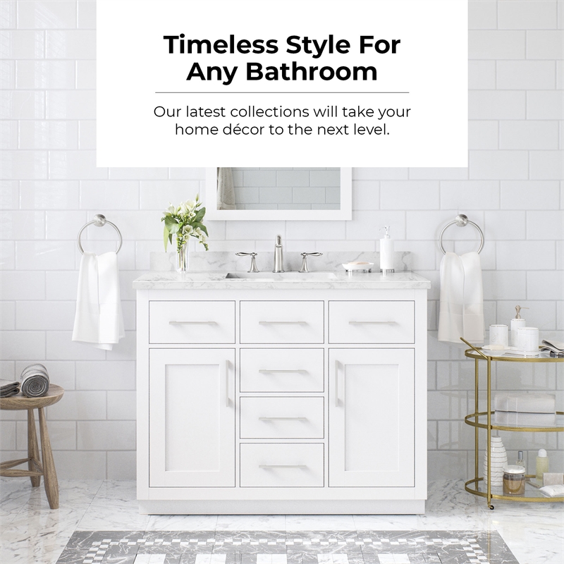 Athea 42 in. White Bathroom Vanity with White Top Brushed Nickel Hardware