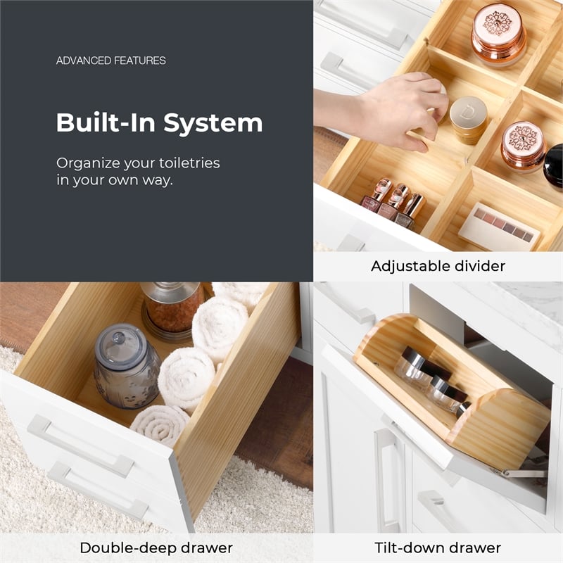 Athea 42 in. White Bathroom Vanity with White Top Brushed Nickel Hardware