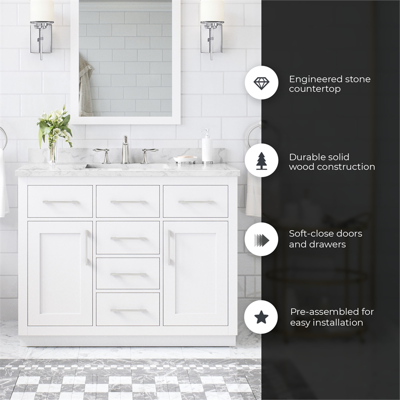 Athea 42 in. White Bathroom Vanity with White Top Brushed Nickel Hardware