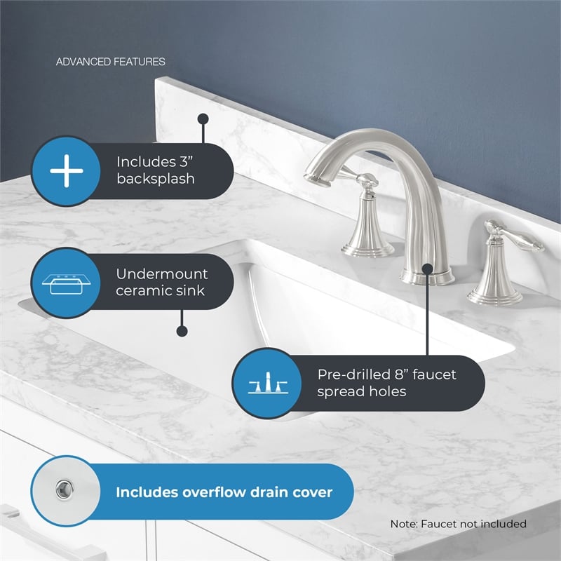 Athea 42 in. White Bathroom Vanity with White Top Brushed Nickel Hardware