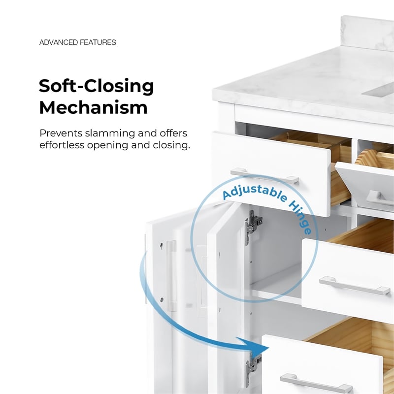 Athea 42 in. White Bathroom Vanity with White Top Brushed Nickel Hardware