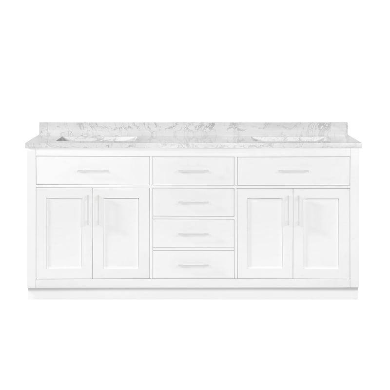 Athea 72 in. White Bathroom Vanity with White Top and Brushed Nickel Hardware