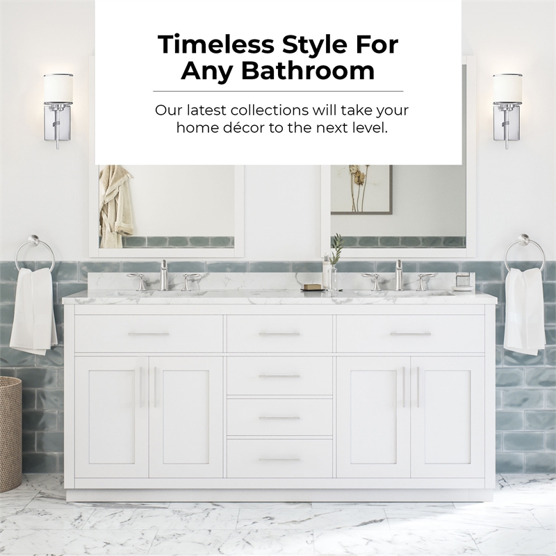 Athea 72 in. White Bathroom Vanity with White Top and Brushed Nickel Hardware