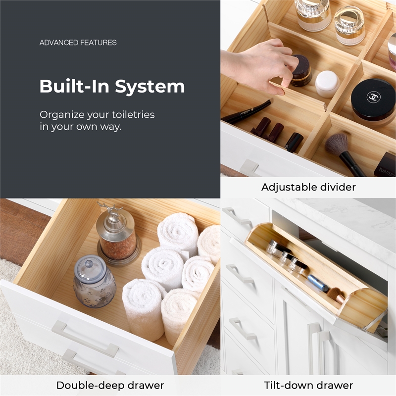 Athea 72 in. White Bathroom Vanity with White Top and Brushed Nickel Hardware