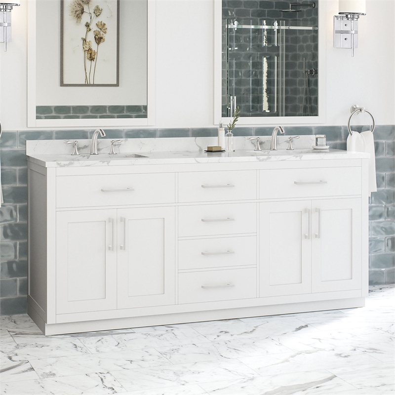 Athea 72 in. White Bathroom Vanity with White Top and Brushed Nickel Hardware