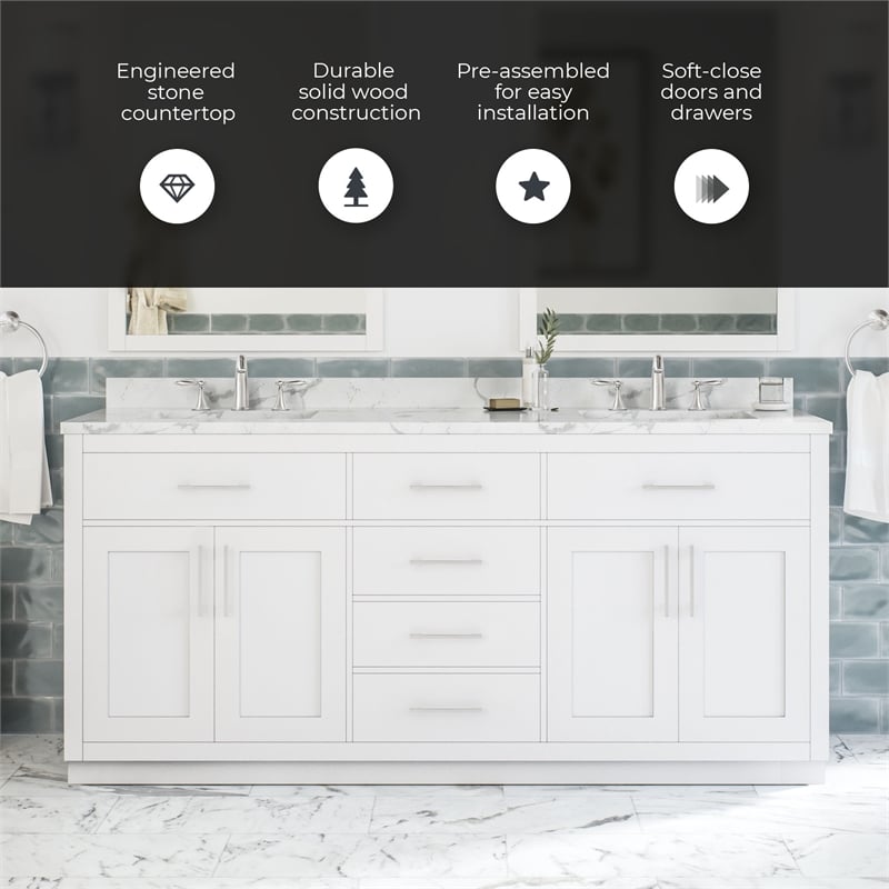 Athea 72 in. White Bathroom Vanity with White Top and Brushed Nickel Hardware