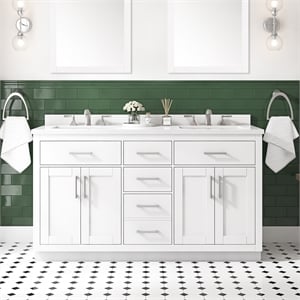 Bailey 60&quot Double Bathroom Vanity in White with White Countertop