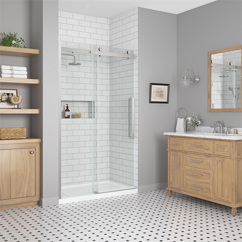 Bel Brushed Nickel Alcove Shower Kit Base and Door 36