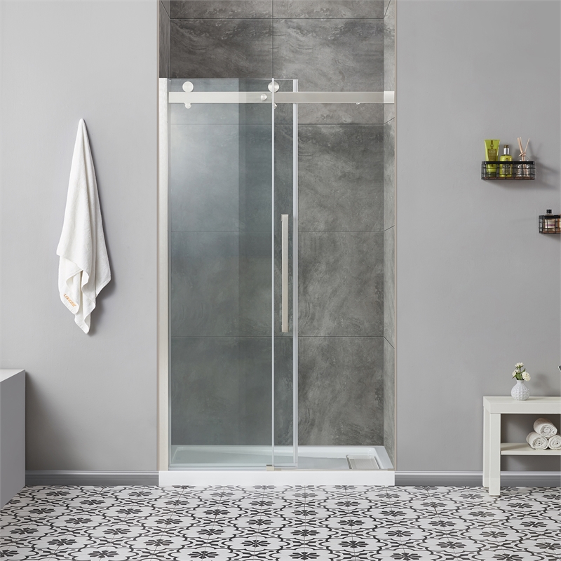Bel Brushed Nickel Alcove Shower Kit Base and Door 36
