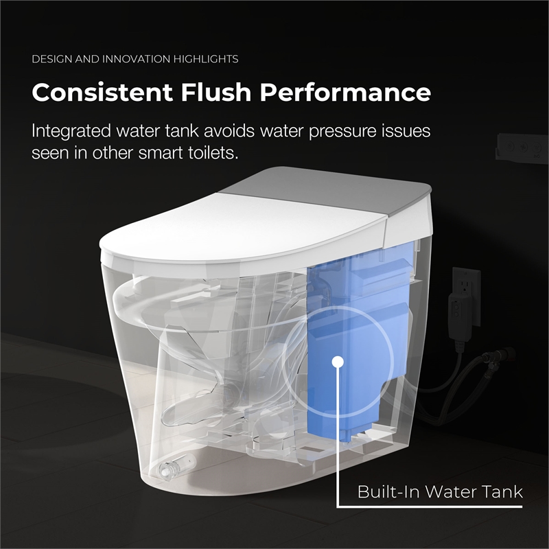Ove Clarke Dual-Flush Hands-Free Smart Bidet Toilet with Built-in Tank