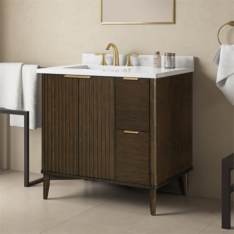 Gabi 36 in. Single Sink Freestanding Dark Walnut Bathroom Vanity