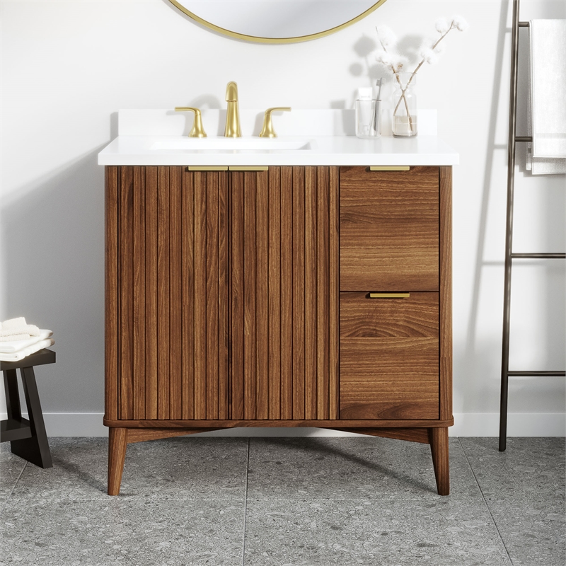 Gabi 36 in. Single Sink Freestanding Warm Walnut Bathroom Vanity