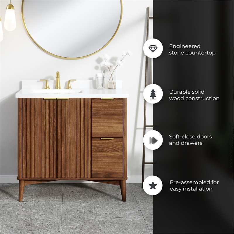 Gabi 36 in. Single Sink Freestanding Warm Walnut Bathroom Vanity