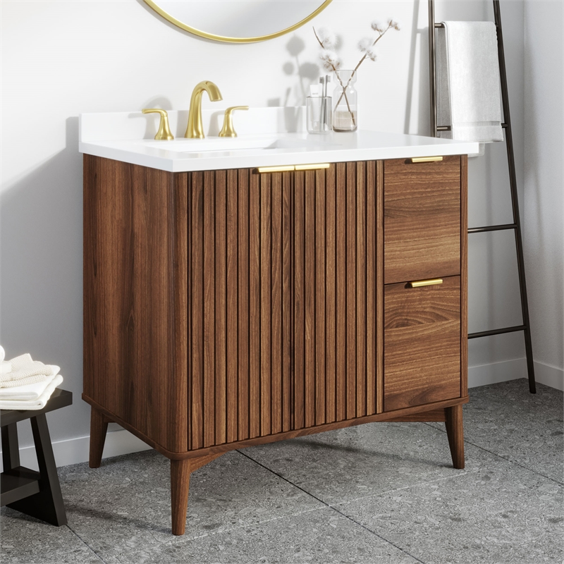 Gabi 36 in. Single Sink Freestanding Warm Walnut Bathroom Vanity