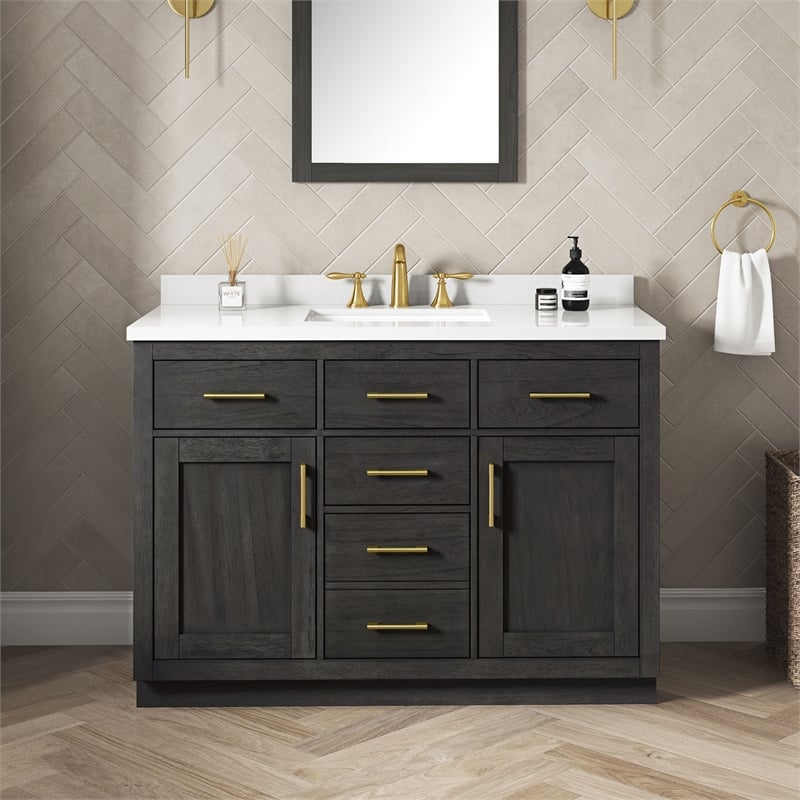 OVE Bailey 48 in. Dark Ebony Wood Bathroom Vanity with White Top