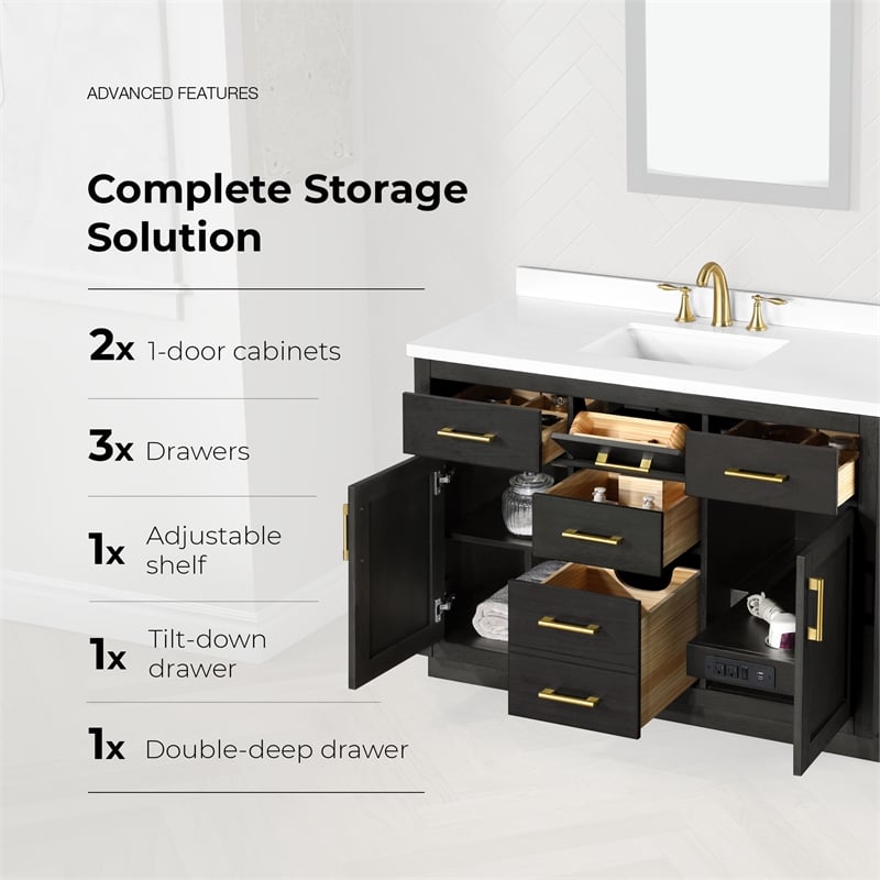 OVE Bailey 48 in. Dark Ebony Wood Bathroom Vanity with White Top