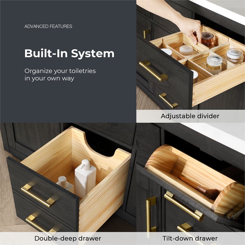 OVE Bailey 48 in. Dark Ebony Wood Bathroom Vanity with White Top
