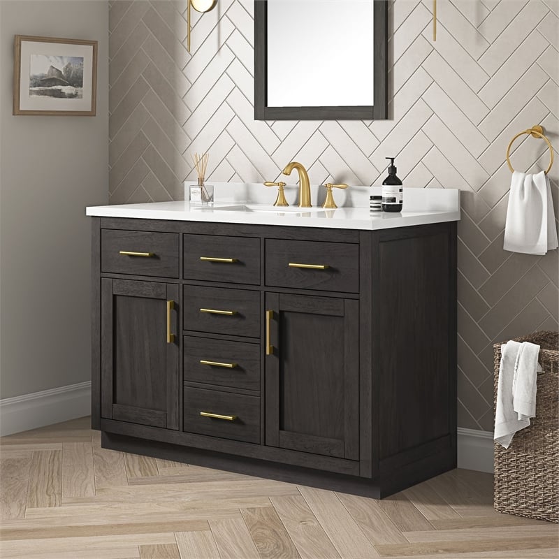 OVE Bailey 48 in. Dark Ebony Wood Bathroom Vanity with White Top