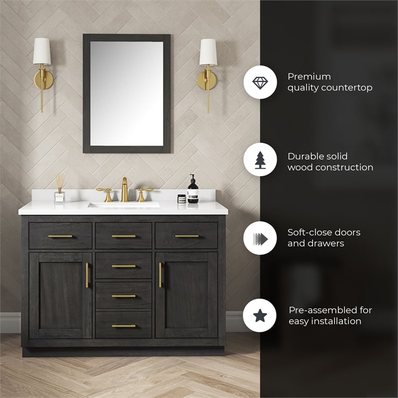 OVE Bailey 48 in. Dark Ebony Wood Bathroom Vanity with White Top