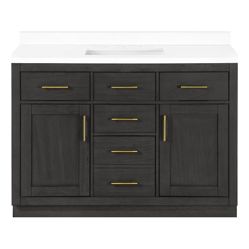 OVE Bailey 48 in. Dark Ebony Wood Bathroom Vanity with White Top