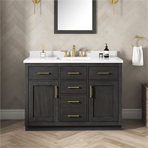 Bailey 48&quot Bathroom Vanity in Matte Black Wood with White Countertop