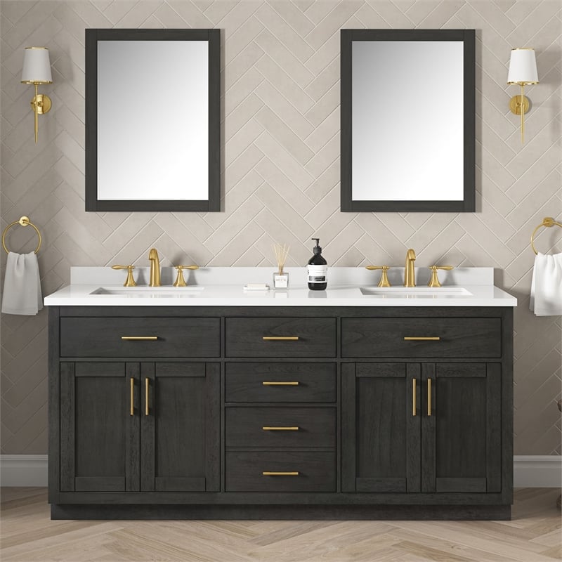 OVE Bailey 72 in. Dark Ebony Wood Bathroom Vanity with White Top