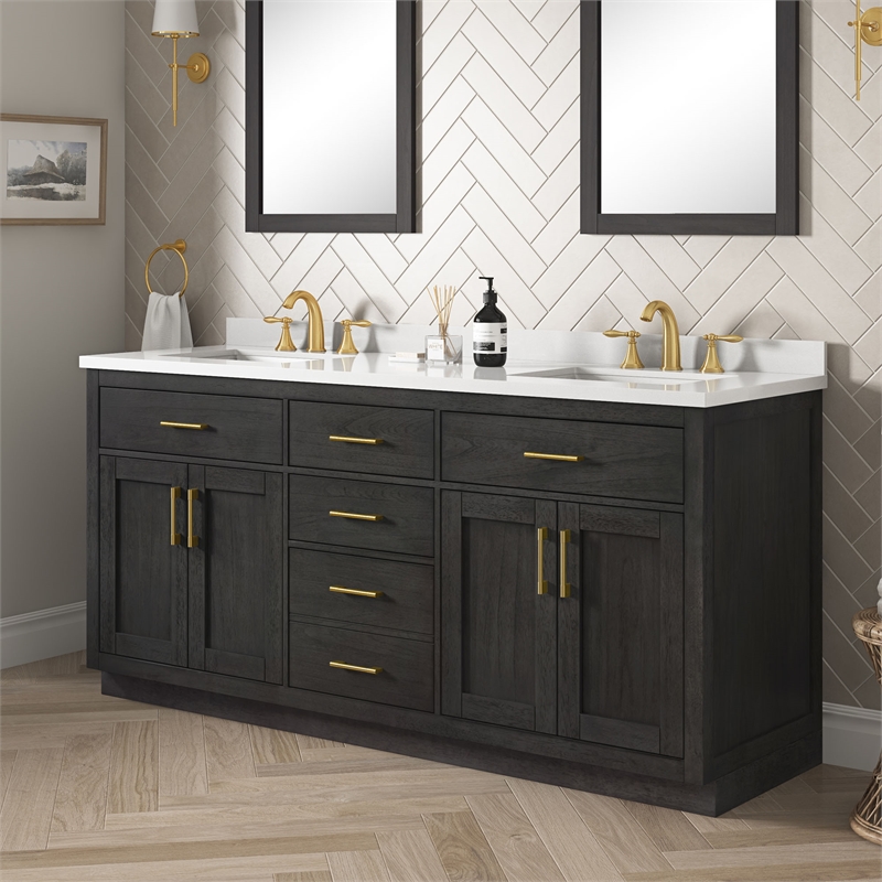 OVE Bailey 72 in. Dark Ebony Wood Bathroom Vanity with White Top