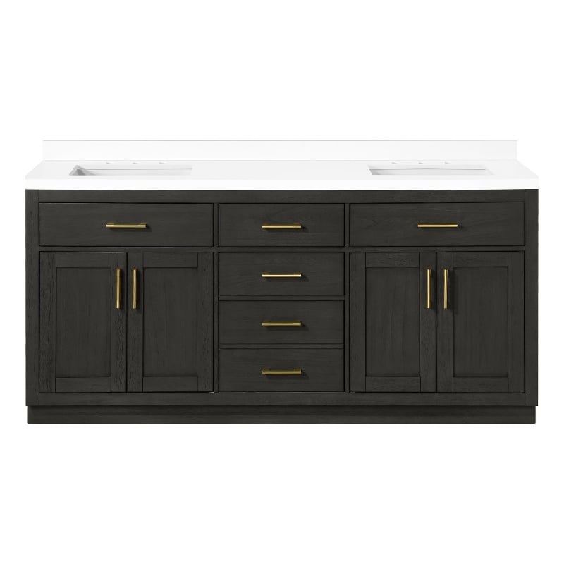 OVE Bailey 72 in. Dark Ebony Wood Bathroom Vanity with White Top