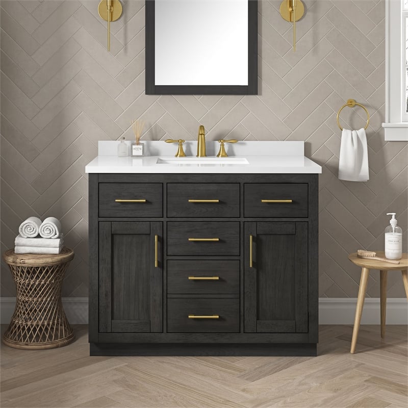 OVE Bailey 42 in. Dark Ebony Wood Bathroom Vanity with White Top