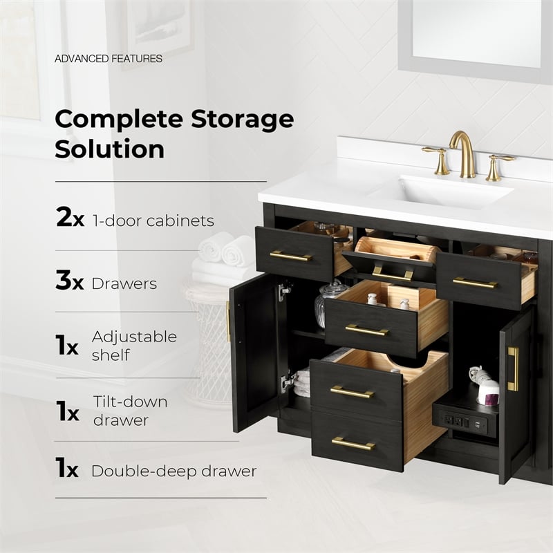 OVE Bailey 42 in. Dark Ebony Wood Bathroom Vanity with White Top
