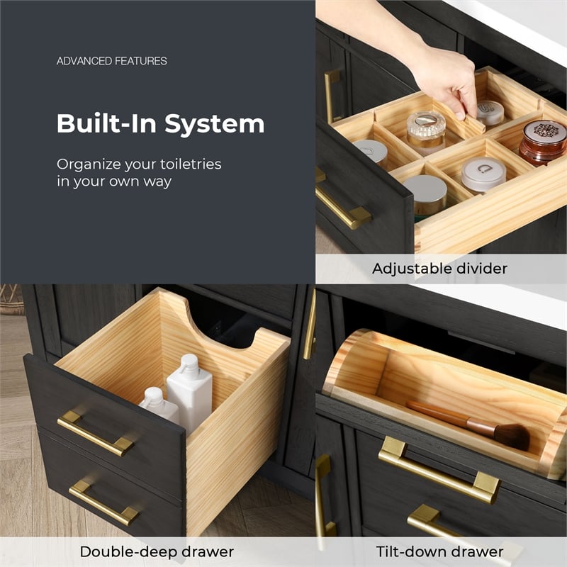 OVE Bailey 42 in. Dark Ebony Wood Bathroom Vanity with White Top