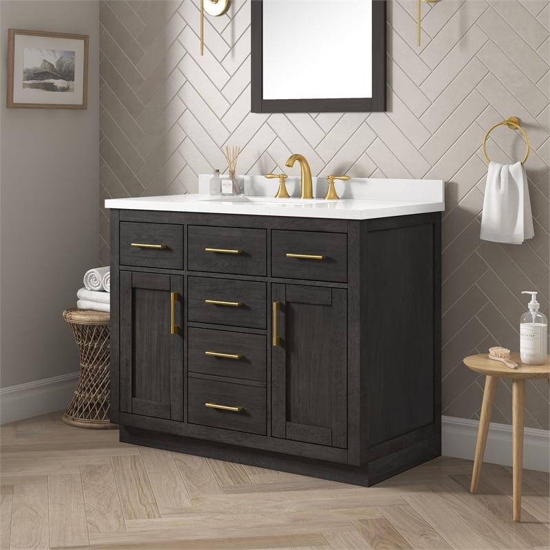 OVE Bailey 42 in. Dark Ebony Wood Bathroom Vanity with White Top