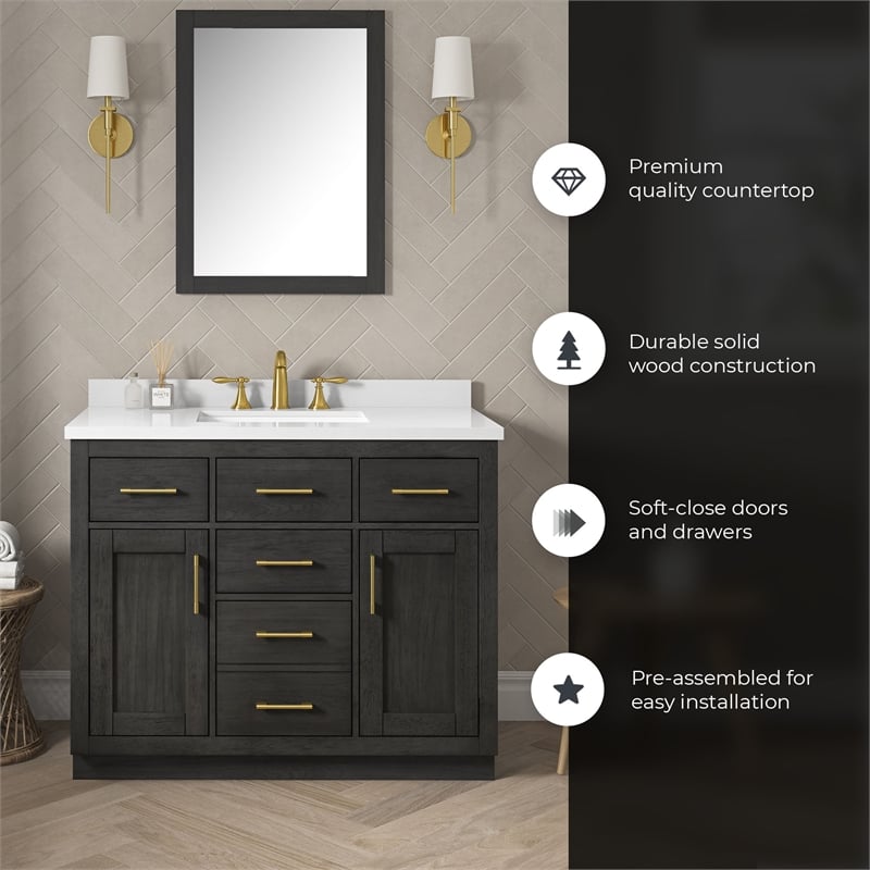 OVE Bailey 42 in. Dark Ebony Wood Bathroom Vanity with White Top
