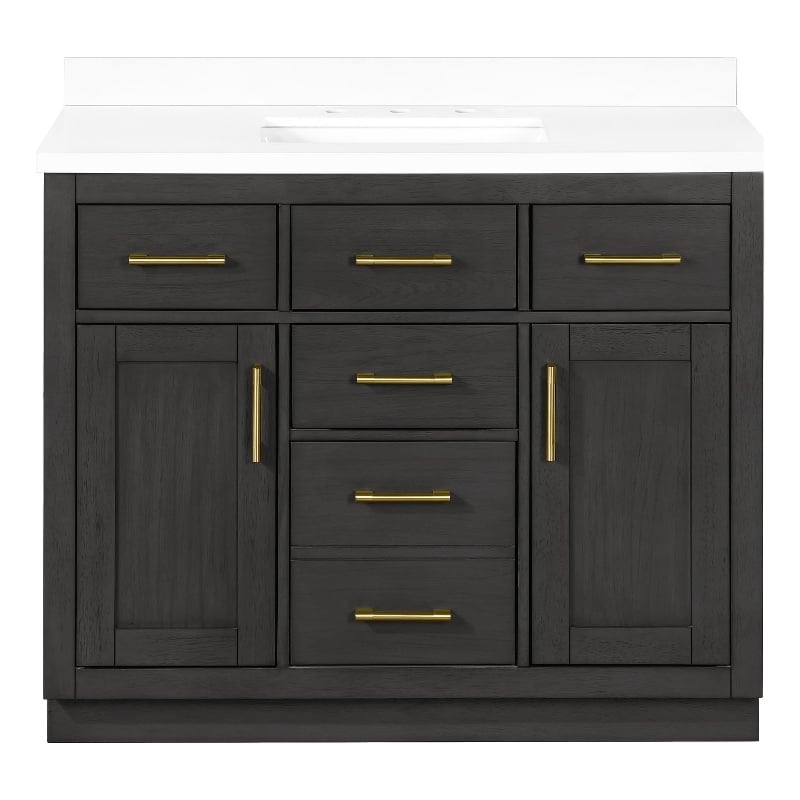 OVE Bailey 42 in. Dark Ebony Wood Bathroom Vanity with White Top