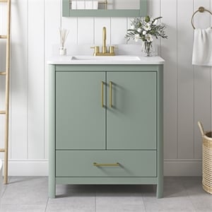 Dario 30&quot Bathroom Vanity in Sage Green with Engineered Marble Countertop
