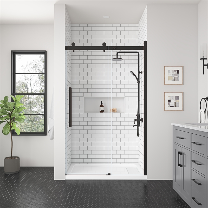 Bel Oil-Rubbed Bronze Alcove Shower Kit Base and Door 36