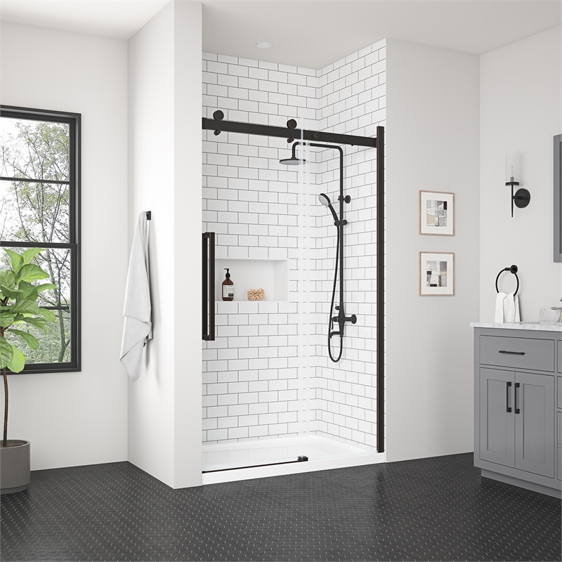 Bel Oil-Rubbed Bronze Alcove Shower Kit Base and Door 36