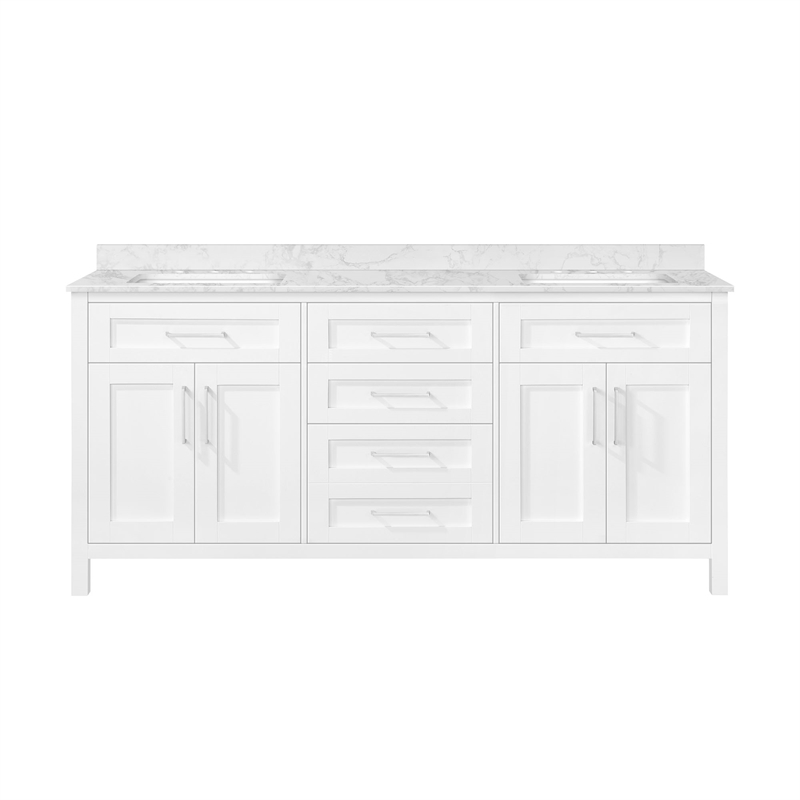 Tahoe 72 in. Double Sink Bathroom Vanity in Pure White with White Countertop