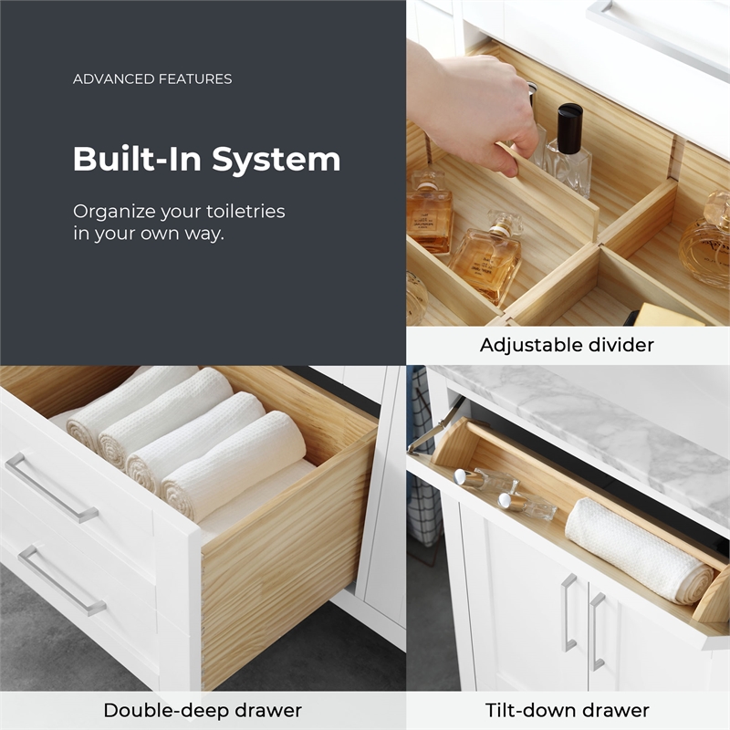 Tahoe 72 in. Double Sink Bathroom Vanity in Pure White with White Countertop