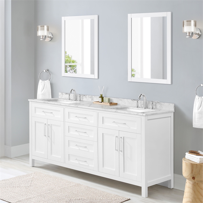 Tahoe 72 in. Double Sink Bathroom Vanity in Pure White with White Countertop