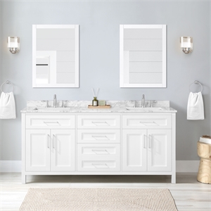 Tahoe 72 in. Double Sink Bathroom Vanity in Pure White with White Countertop