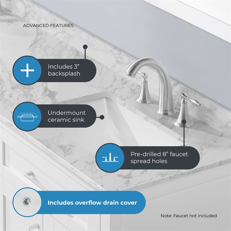 Tahoe 72 in. Double Sink Bathroom Vanity in Pure White with White Countertop