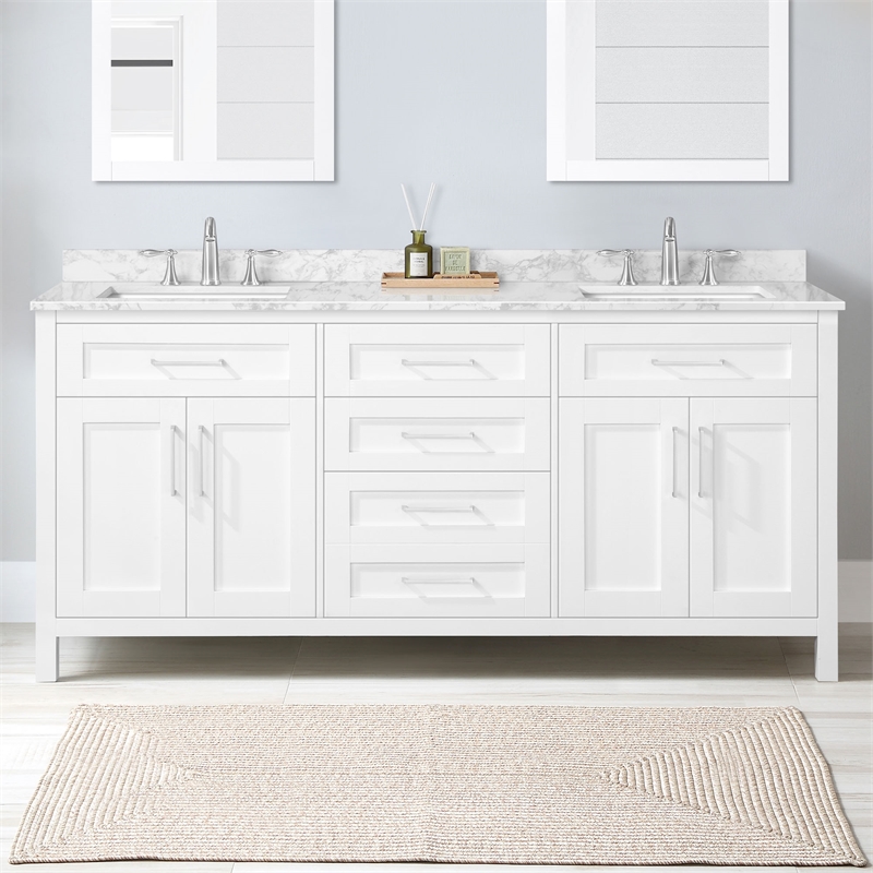 Tahoe 72 in. Double Sink Bathroom Vanity in Pure White with White Countertop
