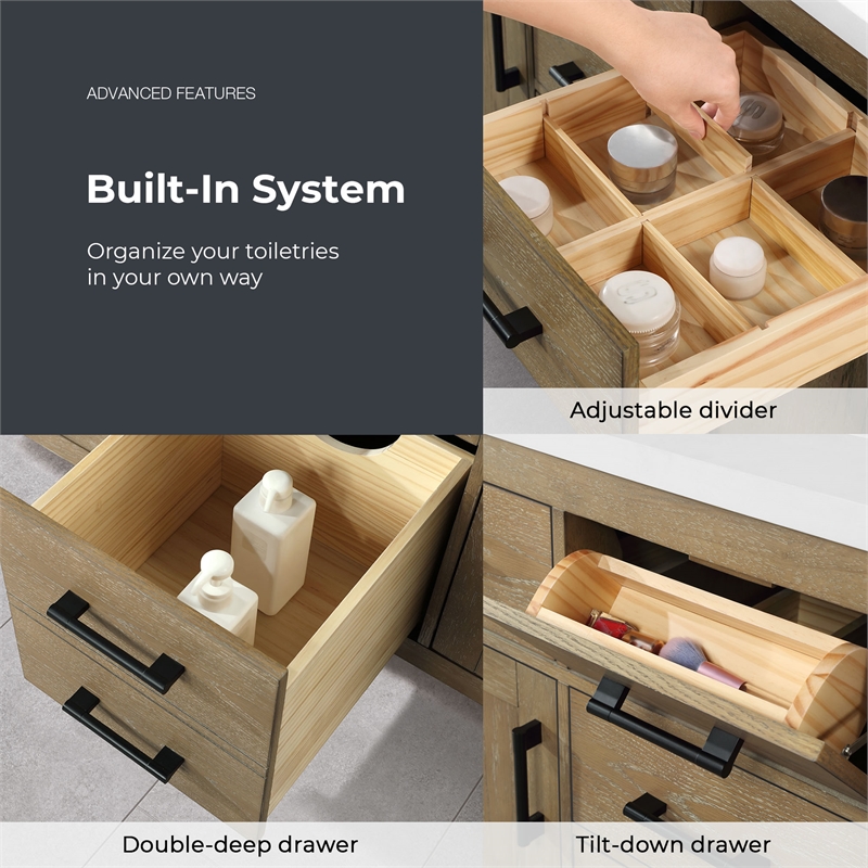 OVE Bailey 30 in. Driftwood Oak Bathroom Vanity with White Top