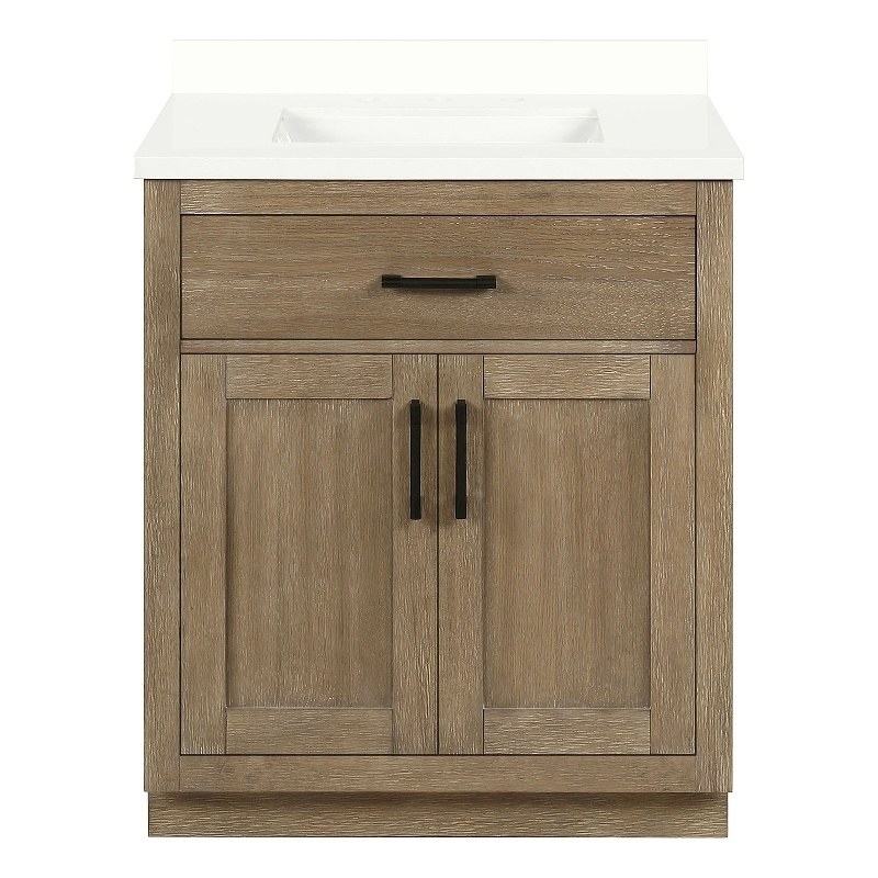 OVE Bailey 30 in. Driftwood Oak Bathroom Vanity with White Top
